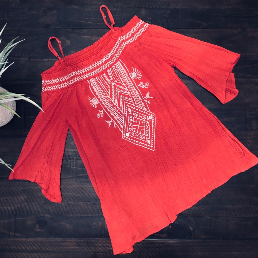Pink off the shoulder flow-y blouse